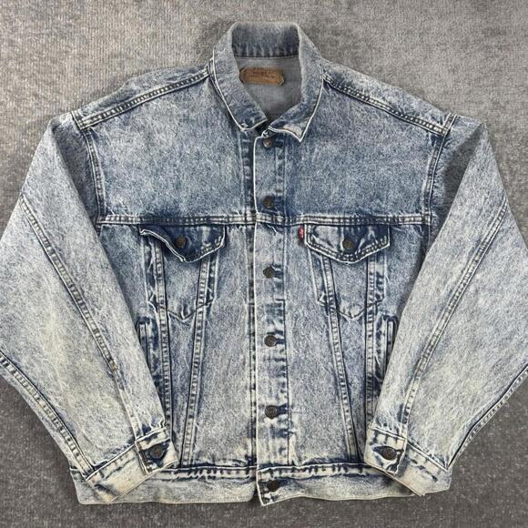 VTG 80s Levis Trucker Denim Jacket Mens XL USA 70507-0219 Acid Wash Wash